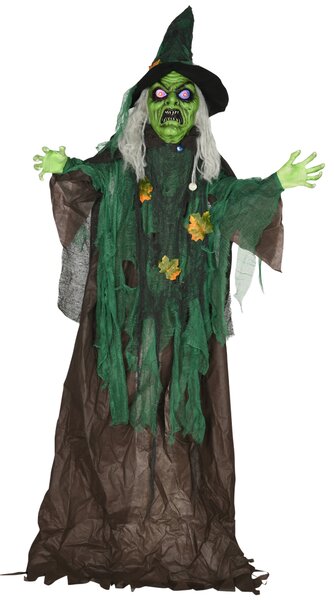 HOMCOM 6ft Halloween Witch Decoration, Outdoor Activated Prop with Light Up Eyes Magical Heart, Sound Activated