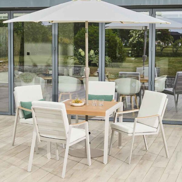 Porto Aluminium Garden 4 Seater Dining Set with Parasol in Ligh Grey and Oak