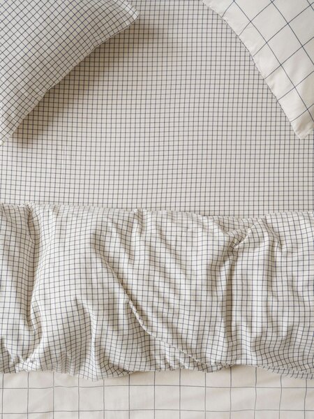 Dream Blue Burlow Check Cotton Percale Fitted Sheet | Single | Piglet in Bed