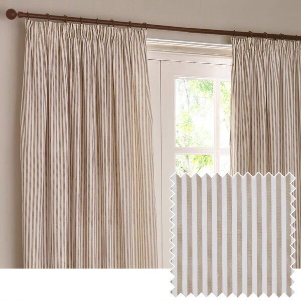 Yard Hebden Striped Cotton Ready Made Pencil Pleat Curtains Natural