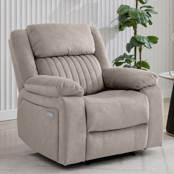 Martinez Fabric Electric Recliner 1 Seater Sofa - Taupe