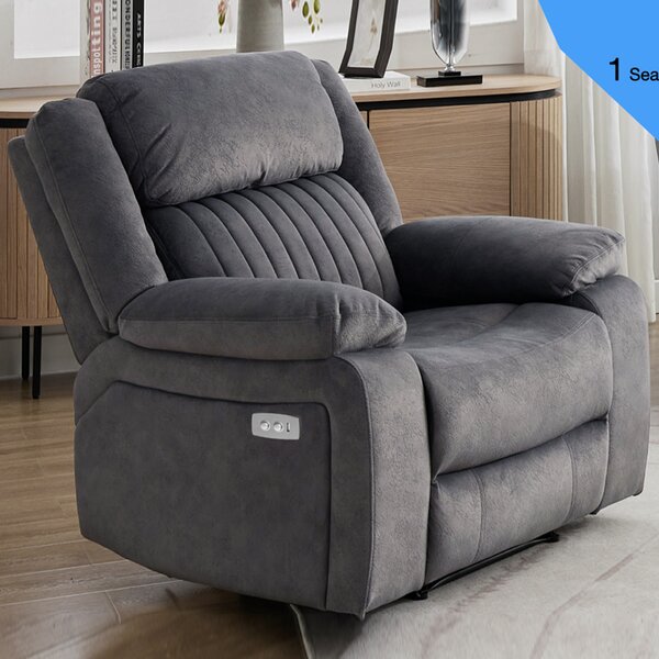 Martinez Fabric Electric Recliner 1 Seater Sofa - Slate Grey