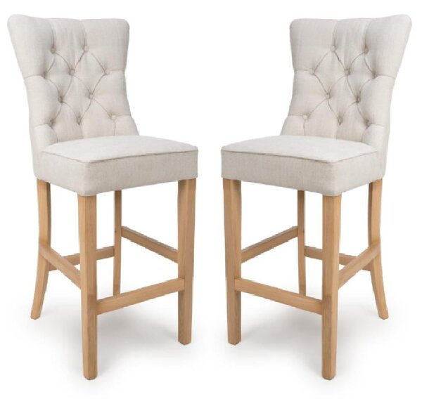 Elyria Linen Fabric Bar Stool With Oak Legs In Pair