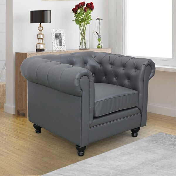 Hertford Chesterfield Faux Leather 1 Seater Sofa In Dark Grey