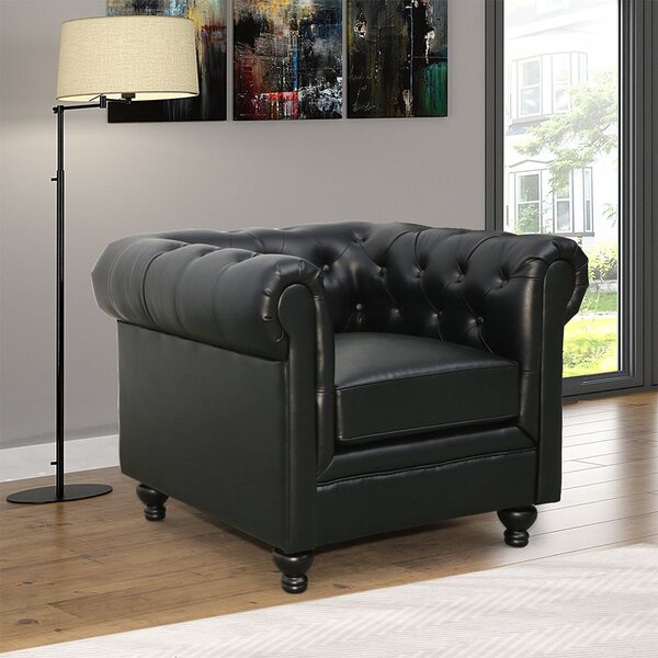 Hertford Chesterfield Faux Leather 1 Seater Sofa In Black