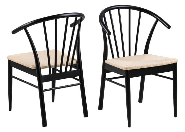 Canby Black And Oak Wooden Dining Chairs With Armrest In Pair