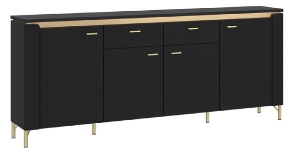 Gaffney LED Wooden Sideboard With 4 Doors In Matt Black And Gold