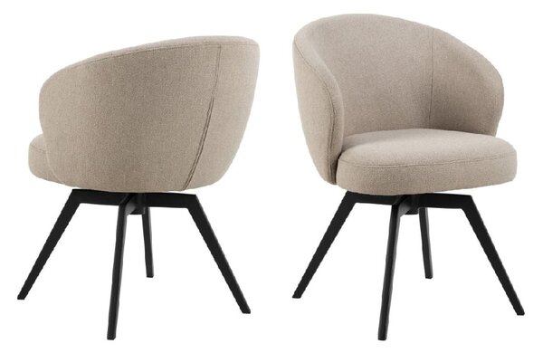 Dallas Beige Fabric Dining Chairs With Black Legs In Pair