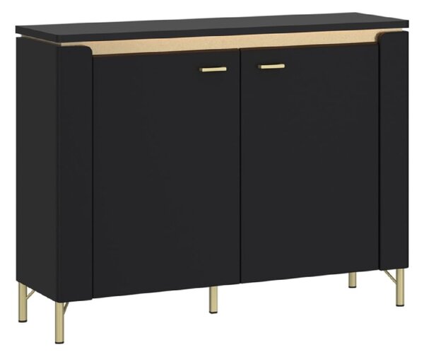 Gaffney LED Wooden Sideboard With 2 Doors In Matt Black And Gold