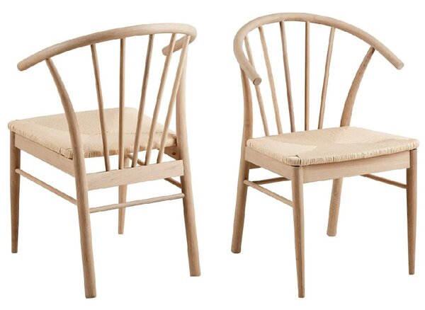 Canby White And Oak Wooden Dining Chairs With Armrest In Pair