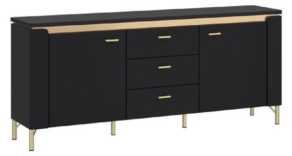 Gaffney LED Wooden TV Stand With 3 Drawers In Matt Black Gold