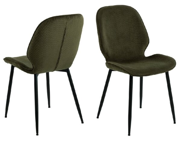 Fairlee Olive Green Fabric Dining Chairs With Black Legs In Pair