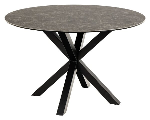 Hebron Ceramic Round Dining Table With Metal Base In Black