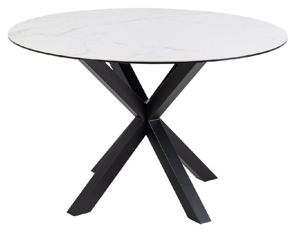 Hebron Ceramic Round Dining Table With Metal Base In White