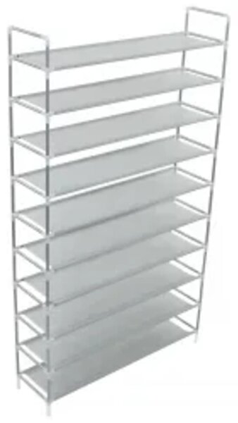 Shoe Rack with 10 Shelves Metal and Non-woven Fabric Silver