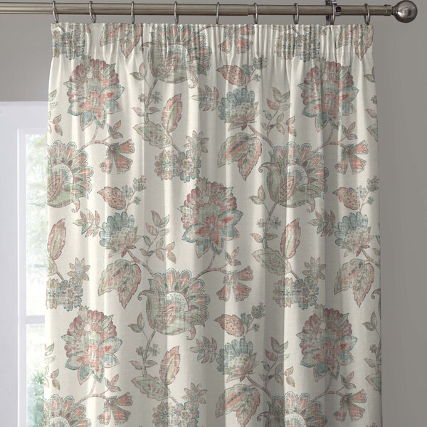 Indira Coral Pencil Pleat Curtains Coral
