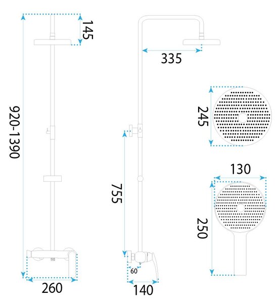 Shower set PREMIUM Rea Como M2 Brush Gold