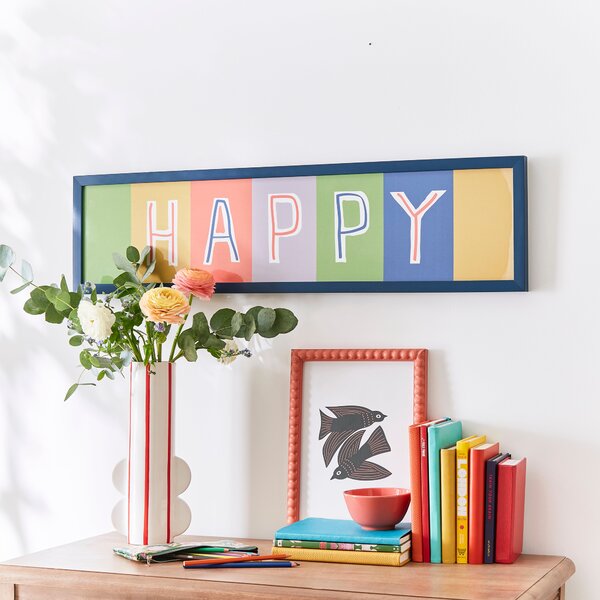 Happy Framed Print 85x22cm Blue/Red/Yellow
