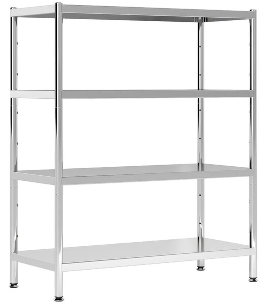 HOMCOM 4-Tier Bakers Rack with Storage, Stainless Steel Microwave Stand with Adjustable Shelves for Small Spaces, Kitchen Storage Unit for Spices, Pots and Pans, Silver Tone