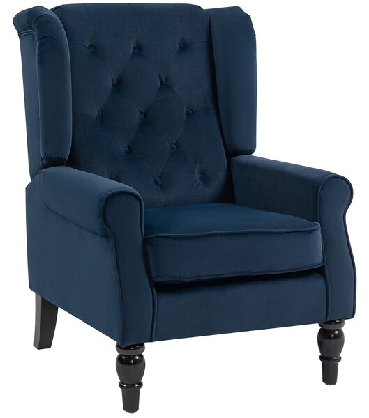 HOMCOM Wingback Accent Chair, Retro Upholstered Button Tufted Occasional Chair for Living Room and Bedroom, Dark Blue