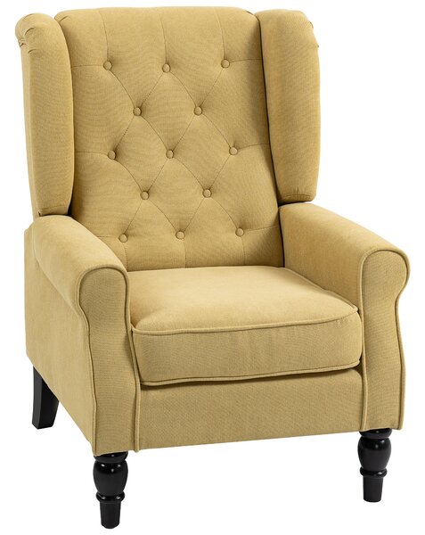 HOMCOM Wingback Accent Chair, Retro Upholstered Button Tufted Occasional Chair for Living Room and Bedroom, Yellow