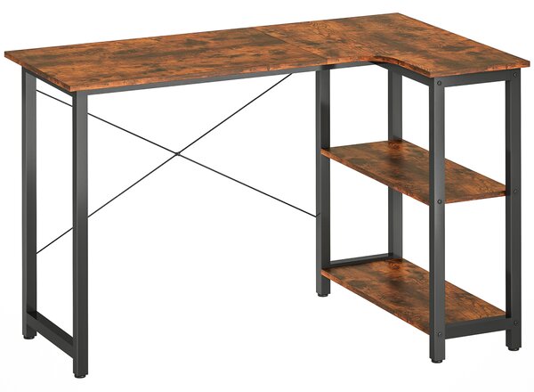 HOMCOM L Shaped Desk, Corner Computer Desk with Bookshelf for Home Office, Study Room, Workstation, 120 x 73.2 x 75cm, Rustic Brown