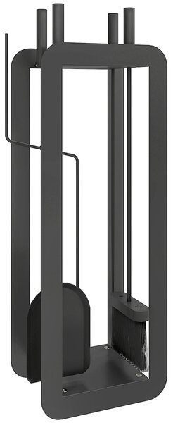 Outsunny 5 Pieces Fireplace Companion Set, Metal Fireplace Accessories Fireside Companion Set with Brush, Shovel, Poker, A Pair of Tongs, Stand, Black