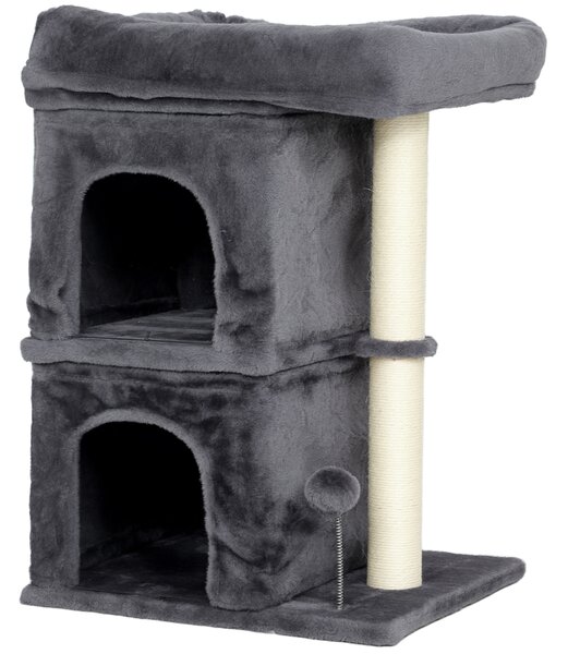 PawHut 66 cm Small Cat Tree for Large Cats, Cat Tower w/ Large Top Perch, 2 Condos, Sisal Scratching Post, Toy Ball, Dark Grey