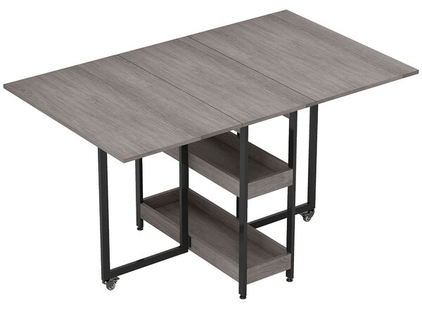 HOMCOM Industrial Folding Dining Table, Drop Leaf Table with Open Compartments for Small Spaces, Kitchen, Dining Room, Grey