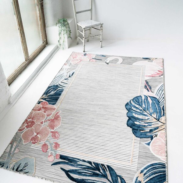 Soft Floral Bordered Indoor Outdoor Rug | Paradise