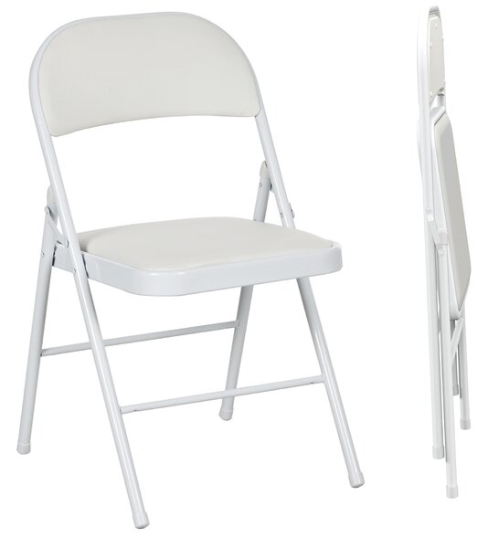 HOMCOM Padded Folding Chairs Set of 2 PU Leather Foldable Chairs with Cushioned Seat and Metal Frame for Home Office Dining, White Aosom UK