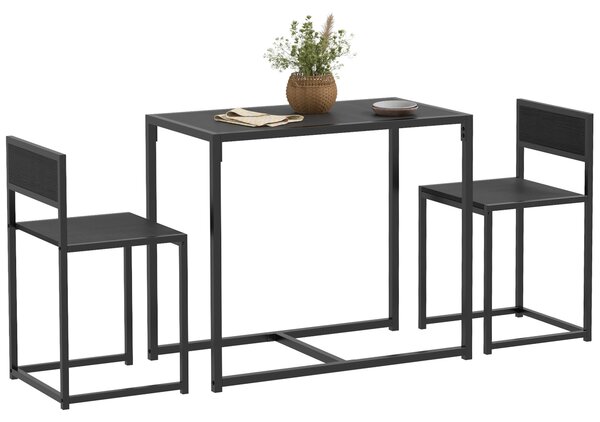 HOMCOM Dining Table and Chairs Set 2, Dining Room Sets, Rectangular Space Saving Table and 2 Chairs for Compact Kitchens, Steel Frame, Black