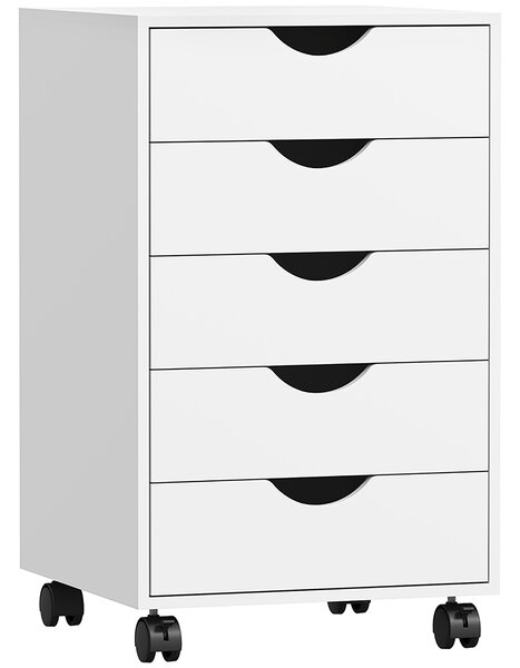 HOMCOM 5 Drawer Mobile Filing Cabinet, Vertical File Cabinet, Modern Rolling Office Storage Organizer Cupboard, White