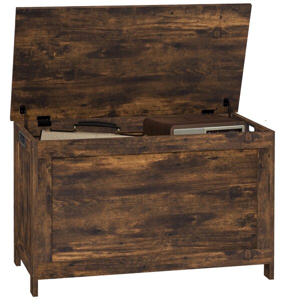 HOMCOM Storage Chest, Modern Storage Trunk with 2 Safety Hinges and Cut-out Handles, Wooden Toy Box for Living Room, Entryway, 76 x 40 x 48 cm, Rustic Brown