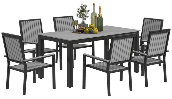 Outsunny 6 Seater Garden Dining Set with Stackable Chairs, Aluminium Frame, Rectangular Plastic Top, Garden Furniture Set, Outdoor Dining Table and Chairs for Patio, Balcony, Poolside, Grey