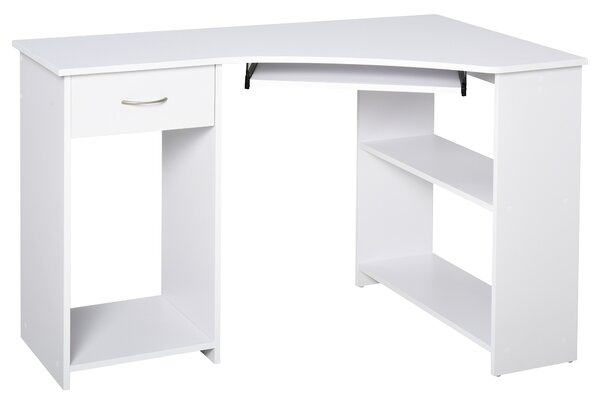 HOMCOM L-Shaped Desk w/ 2 Shelves, Corner Computer Desk, Keyboard Tray Drawer & CPU Stand Home Office Study Bedroom Furniture White Aosom UK
