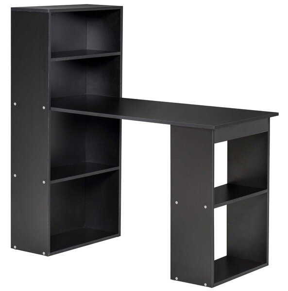 HOMCOM 120cm Modern Computer Desk Bookshelf Writing Table Workstation PC Laptop Study Home Office 6 Shelves Black Aosom UK