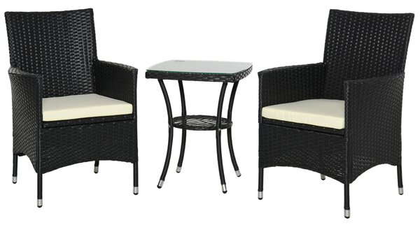 Outsunny 2 Seater Rattan Bistro Set Garden Furniture with Wicker Chairs & Table, Outdoor Chairs & Table, Waterproof, Black Aosom UK