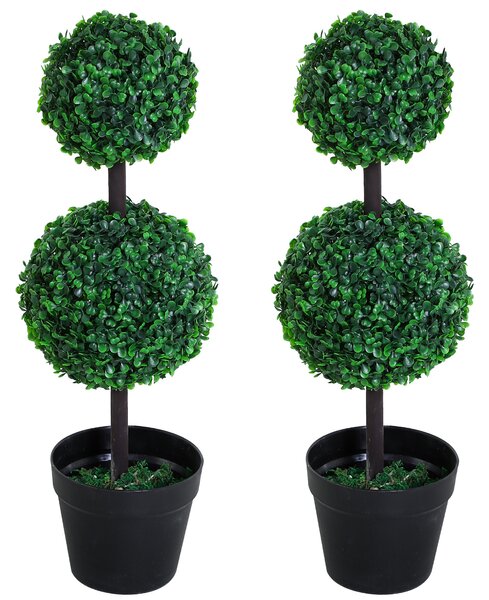 Outsunny Set of 2 Artificial Boxwood Ball Topiary Trees Potted Decorative Plant Outdoor and Indoor Décor (67cm) Aosom UK