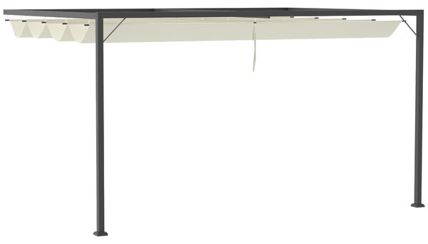 Outsunny 4(m) Outdoor Pergola Retractable Canopy Wall Mounted Gazebo Patio Shelter Sun Shade, Beige