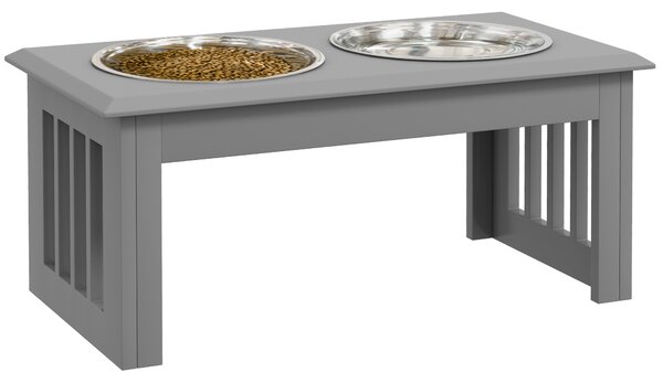 PawHut Raised Dog Feeding Bowls with Stand, Stainless Steel for Small and Medium Dog, 58L x 31W x 25H cm - Grey Aosom UK