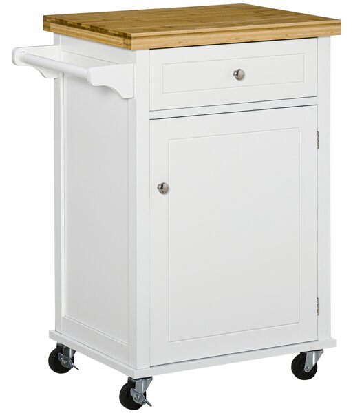 HOMCOM Kitchen Cart Storage Trolley Wooden Cabinet with Drawer Cupboard Towel Rail White Aosom UK