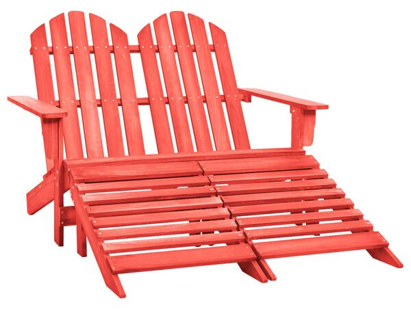 2-Seater Garden Adirondack Chair&Ottoman Fir Wood Red