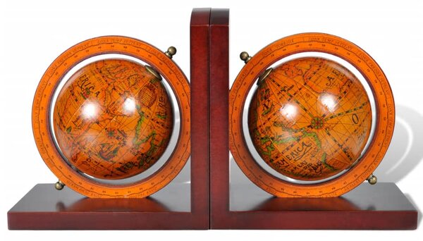 Bookstand World Map Globe Bookend Classic A Pair