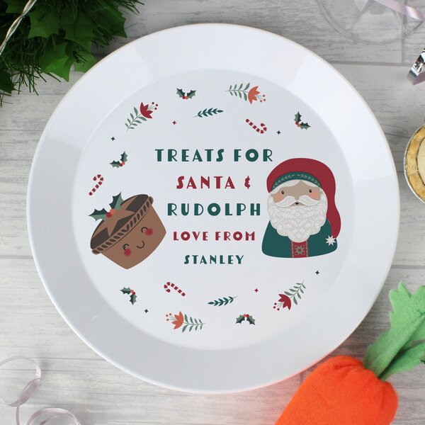 Personalised Santa Mince Pie Plastic Plate Fablon White