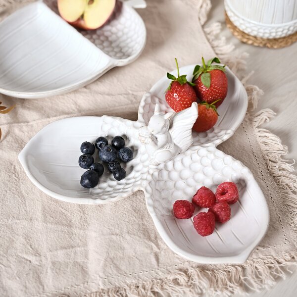 Country Living Ceramic Squirrel & Acorn 3 Tray Serving Plate White