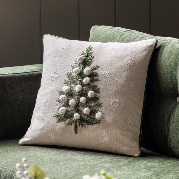 Charming Noel Christmas Tree Square Cushion Green