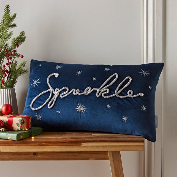 Catherine Lansfield Sparkle Rectangle Cushion Blue