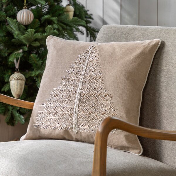 Nordic Noel Single Tree Square Cushion Brown