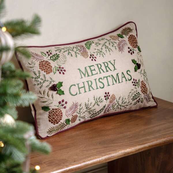 Winter Warmth Merry Christmas Square Cushion Natural